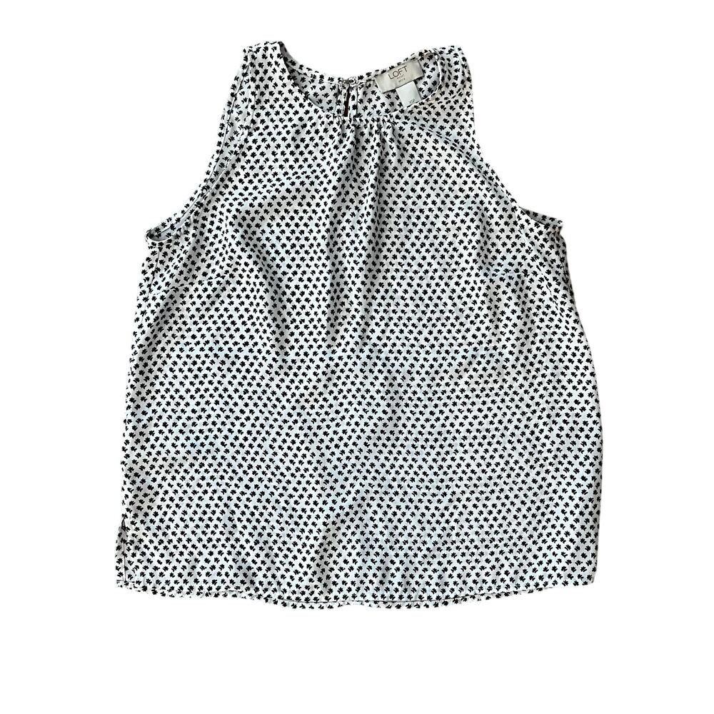 Ann Taylor LOFT Outlet Black & White Floral Tank Top Pleated Blouse | XS Petite
